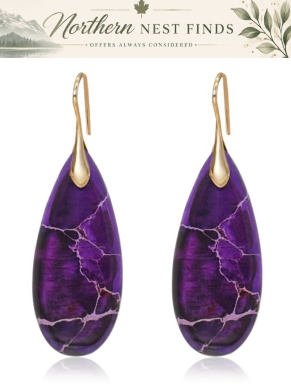 Natural Stone Waterdrop Dangle Earrings for Women 2.05in Teardrop Alloy